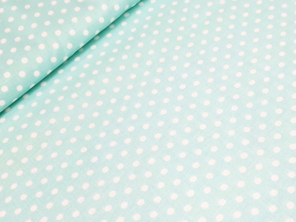 Bavlněné plátno - Puntík 6 mm na mentolové