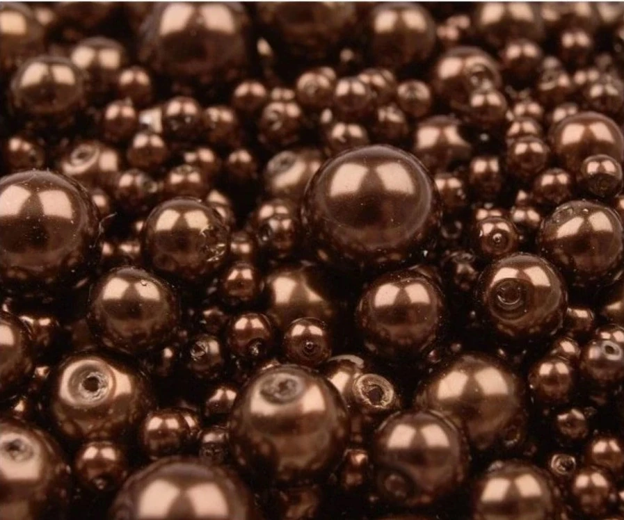 Voskované perly 4-12 mm kulička (30 g) - hnědá
