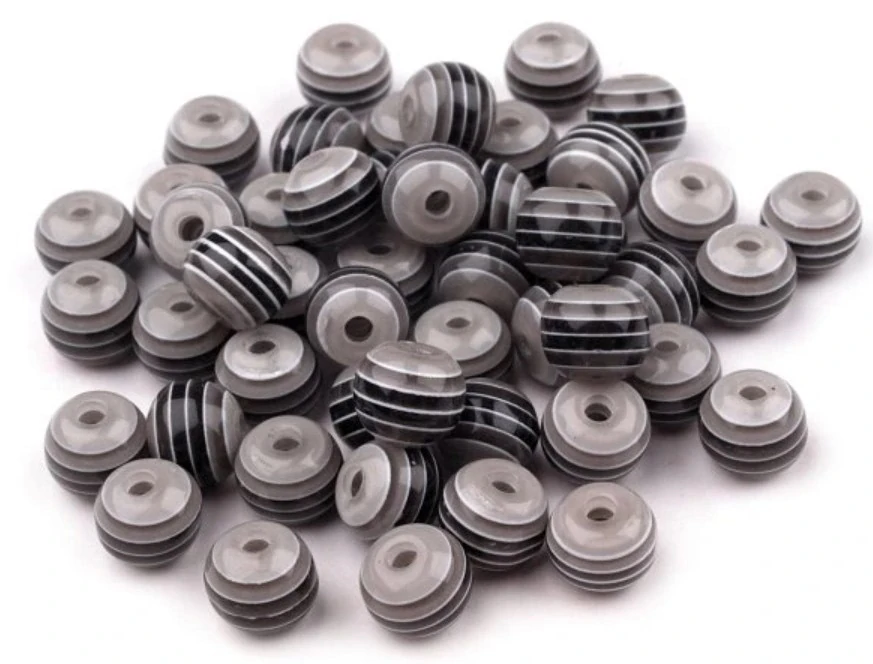 Korálky plastové 8 mm Kulička s proužkem (30 kusů) - černé