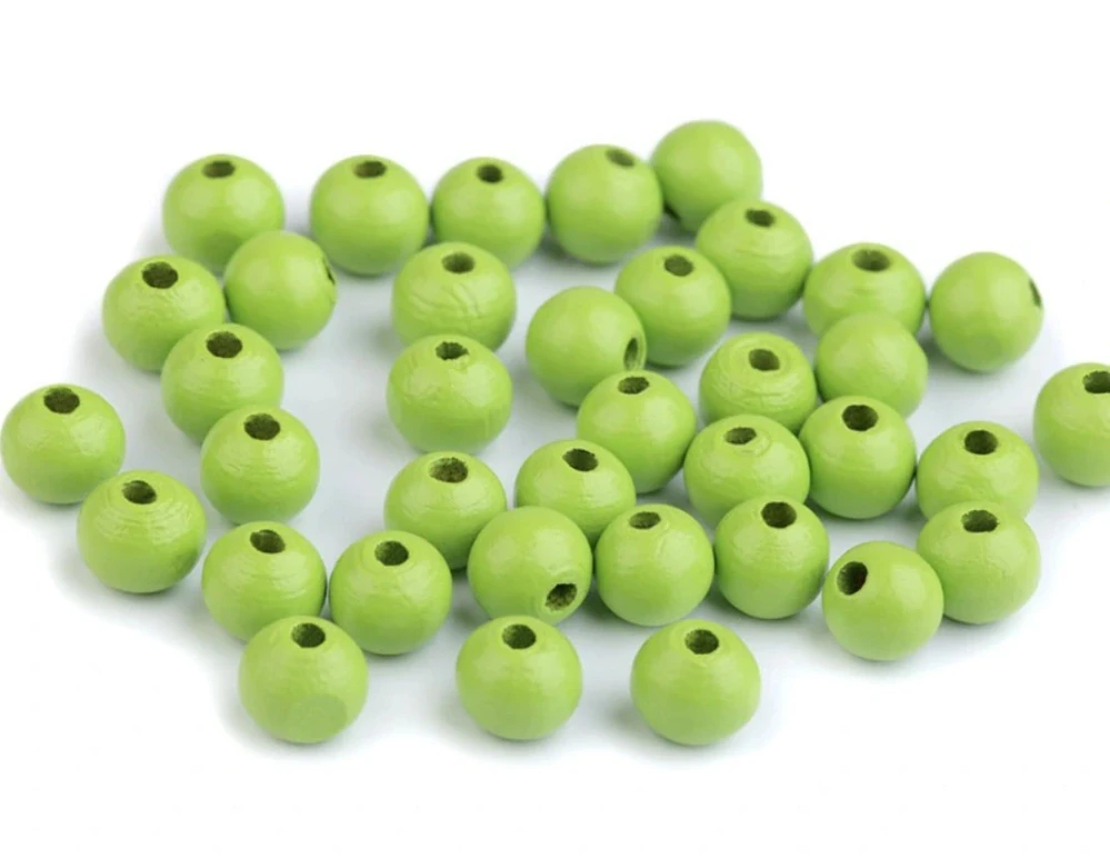 Korálky dřevěné kulička 8 mm (50 kusů) - zelené