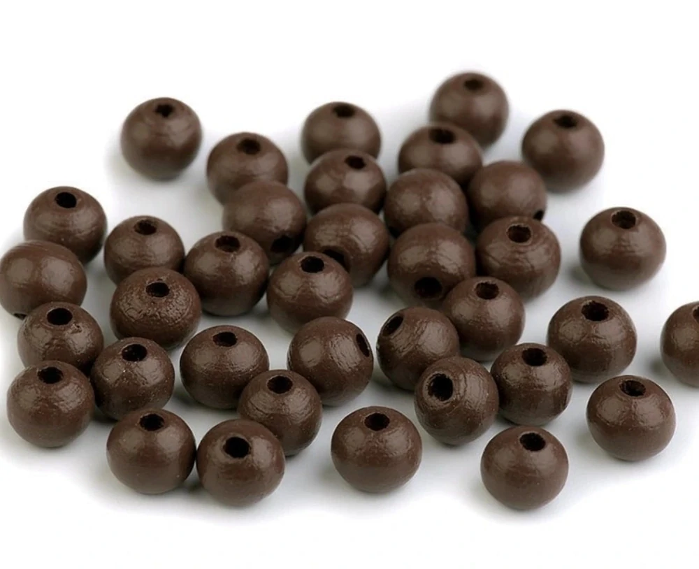Korálky dřevěné kulička 8 mm (50 kusů) - tm. hnědé