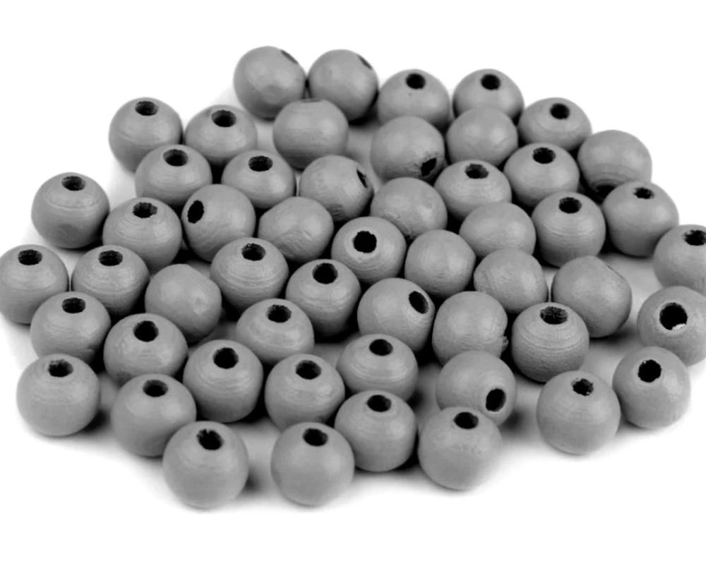 Korálky dřevěné kulička 8 mm (50 kusů) - šedé