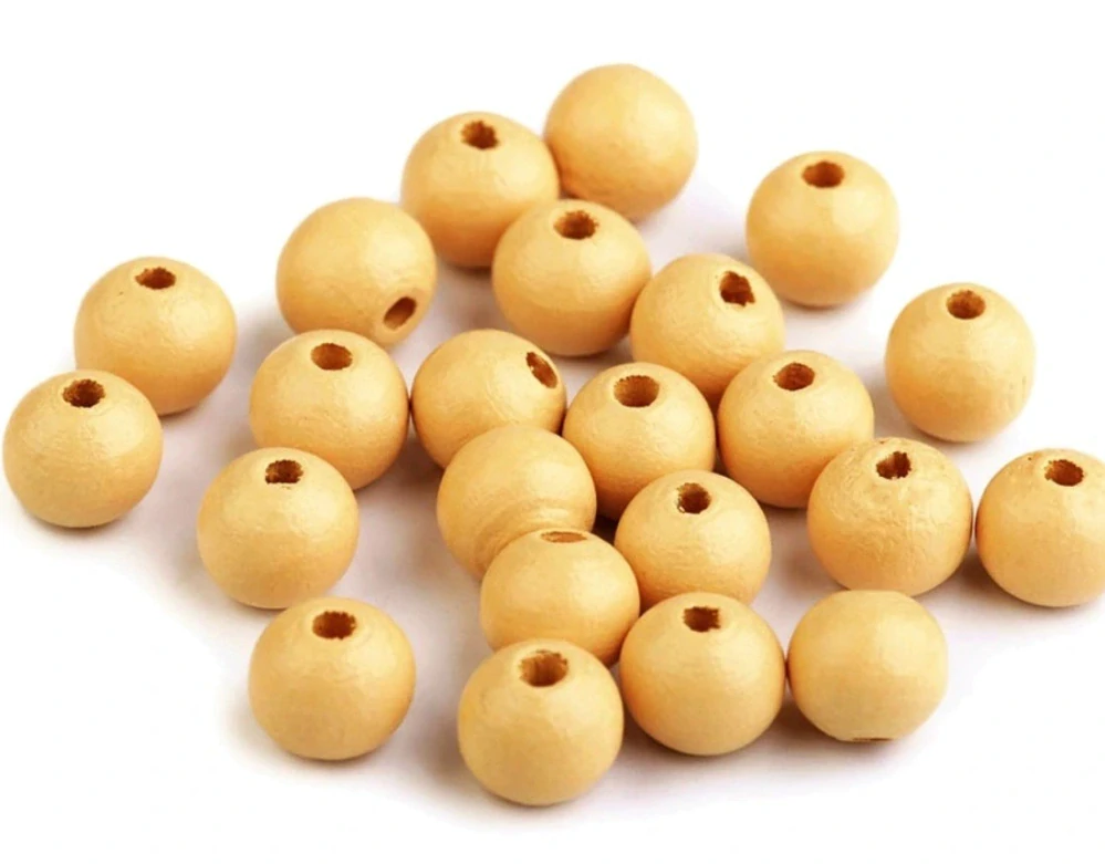 Korálky dřevěné kulička 10 mm (30 kusů) - béžové