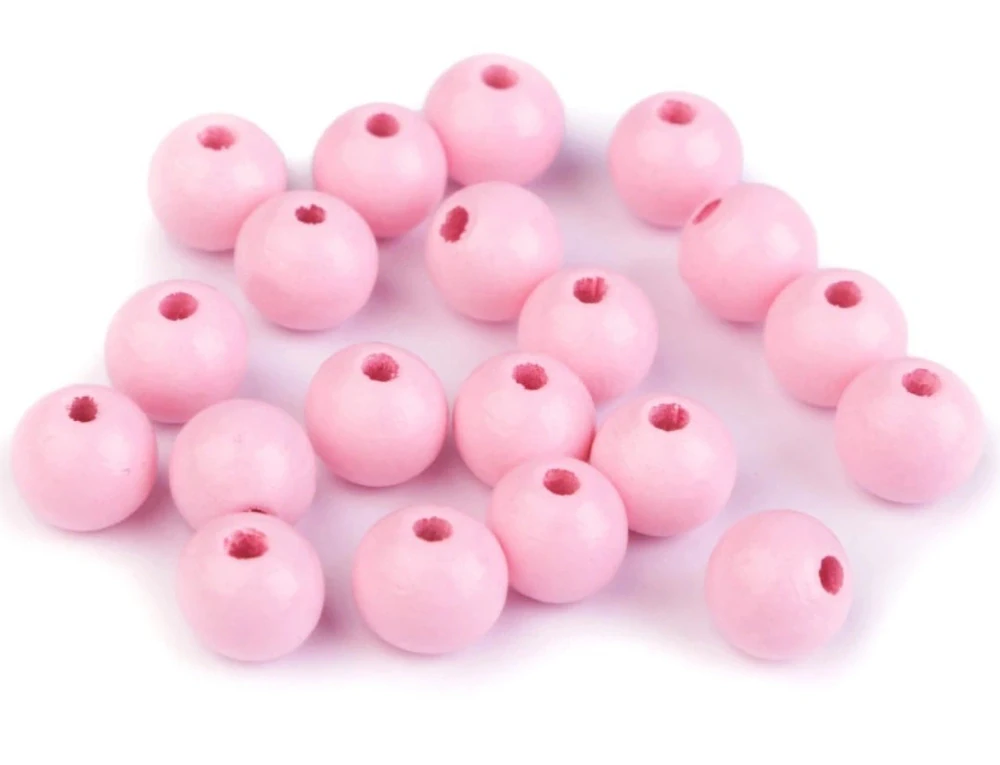Korálky dřevěné kulička 10 mm (30 kusů) - růžové