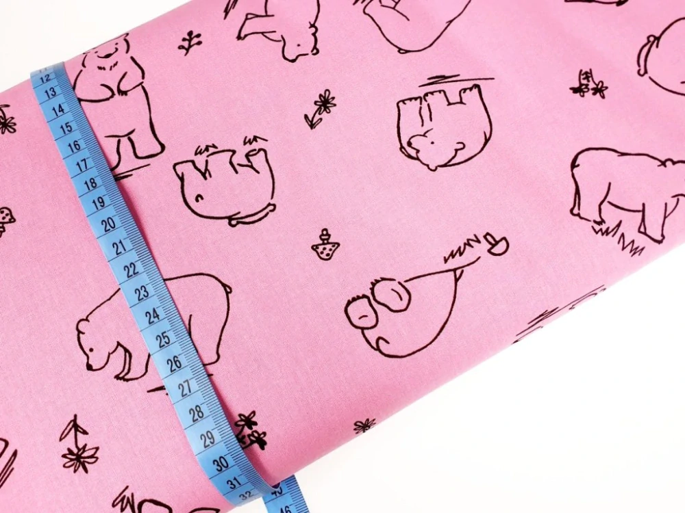 Bavlněné plátno - Medvědi černí na růžové