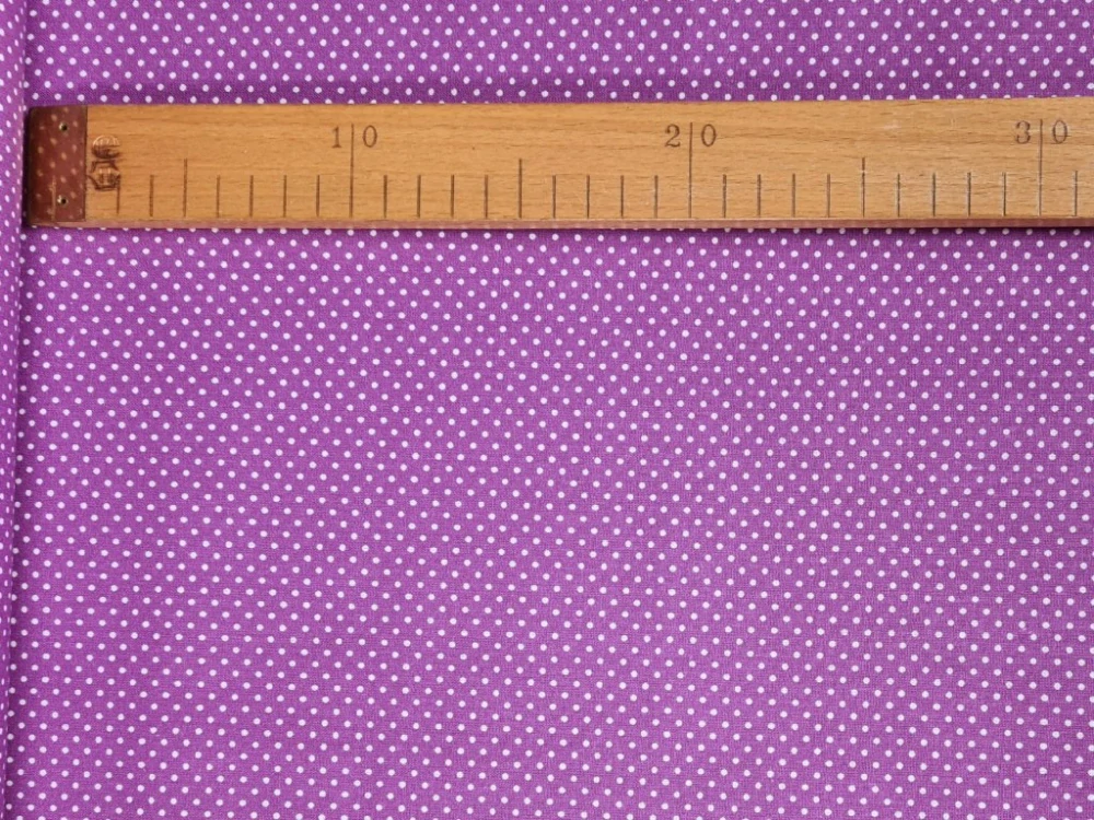Bavlněné plátno - Puntík 2 mm na fialové