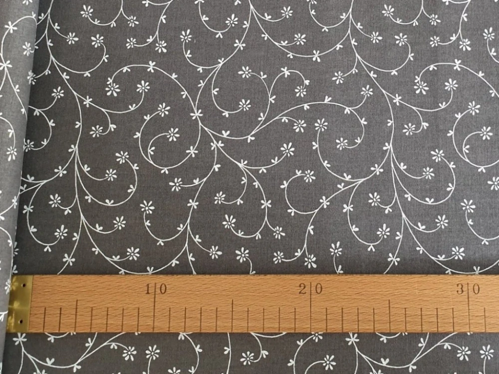 Bavlněné plátno - Větvičky na tmavě šedé