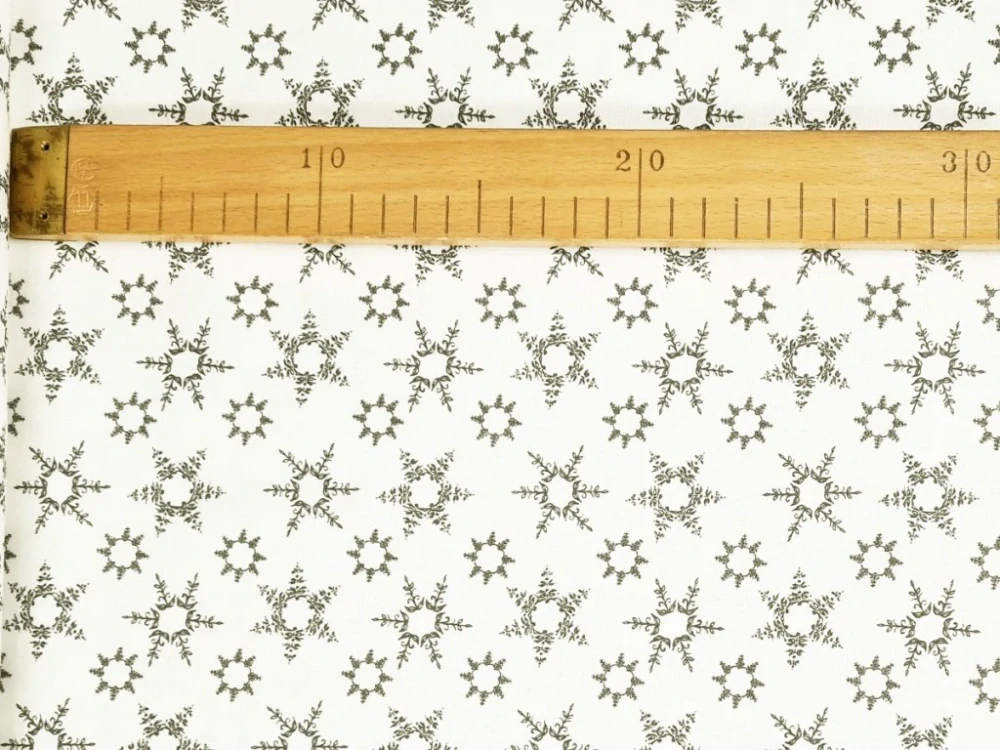 Bavlněné plátno - Vločky tmavě šedé na krémově bílé