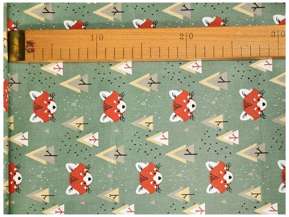 Bavlněné plátno - Lišky na šedozelené