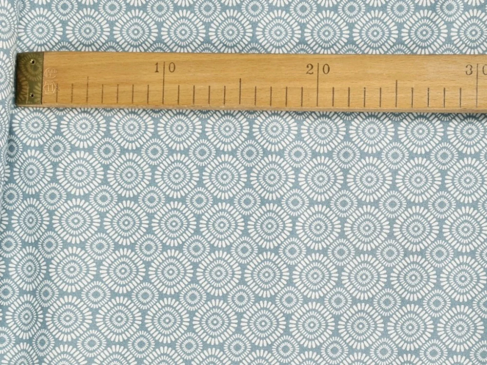 Bavlněné plátno - Ornamenty šedomodré na krémově bílé