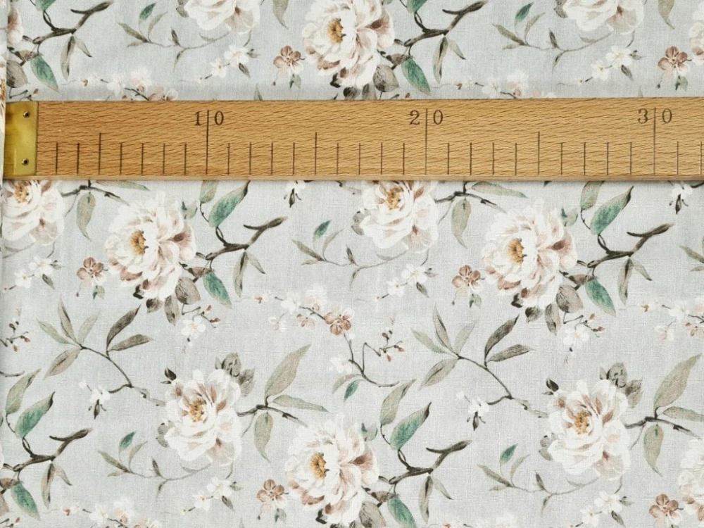 Bavlněné plátno - Růže na šedé