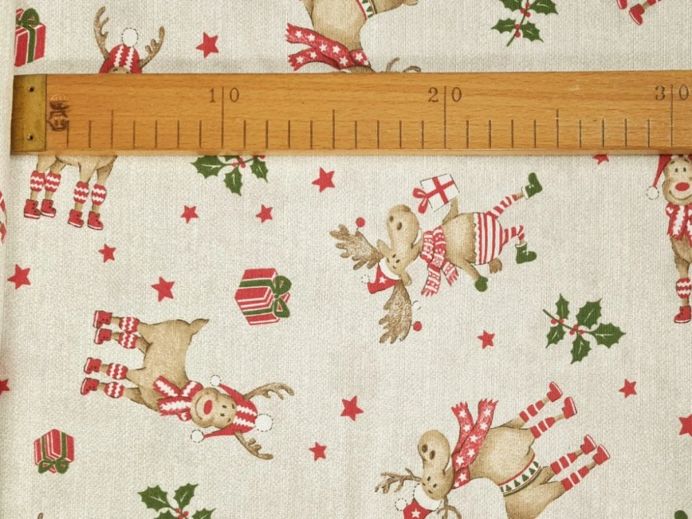 Dekorační látka - Sobíci na režném efektu