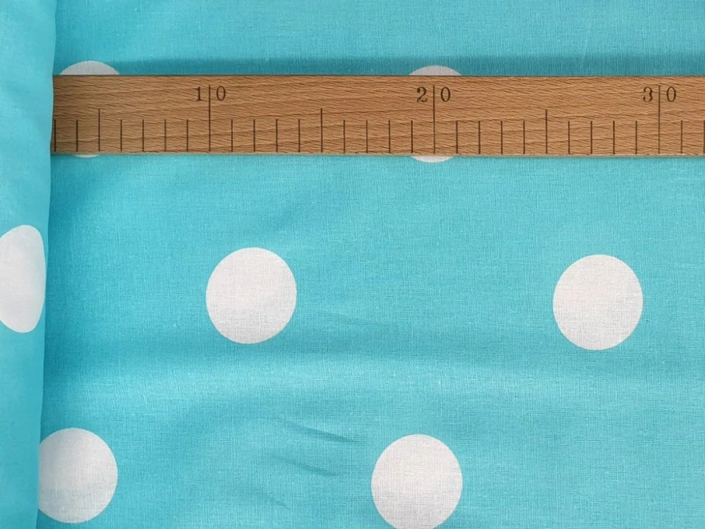 Bavlněné plátno - Puntíky 4 cm na sv. tyrkysové
