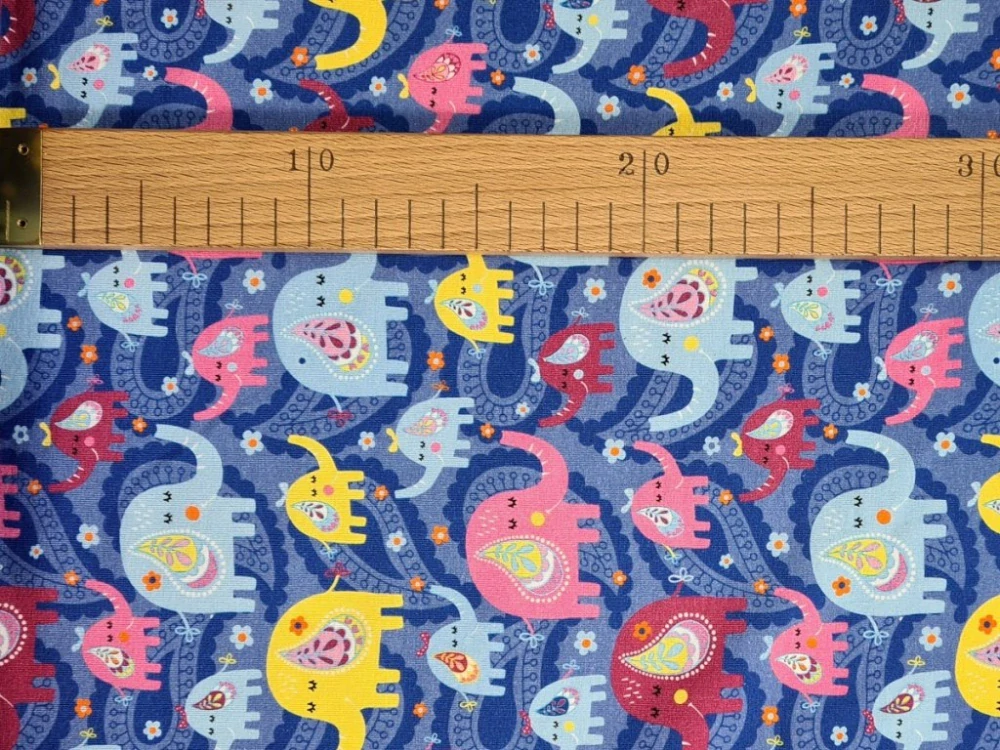 Jednolícní elastický úplet - Sloni na modré