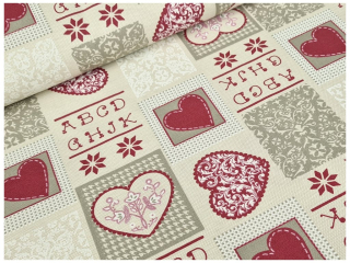 Bavlněné plátno - Srdce patchwork na béžové