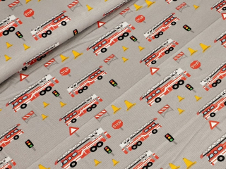 Jednolícní elastický úplet - Hasiči na šedé