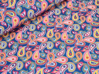 Jednolícní elastický úplet - Paisley na modré