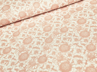 Bavlněné plátno  - Starorůžové květiny