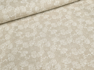 Bavlněné plátno - Chmýří na béžovém lněném efektu