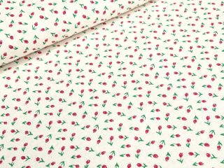 Bavlněné plátno - Mini tulipány červené na režné