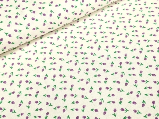 Bavlněné plátno - Mini tulipány fialové na režné