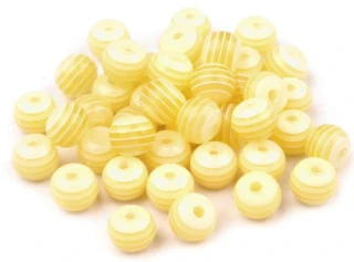Korálky plastové 8 mm Kulička s proužkem (30 kusů) - žluté
